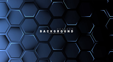 Abstract hexagon blue neon gradient pattern on a dark background technology style. Honeycomb. Vector illustration