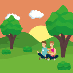 Obraz na płótnie Canvas Couple in park vector design