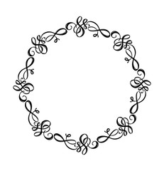 Round calligraphic vector wedding frame wreath with place for text. Isolated flourish vintage element for design. Perfect for holidays, Thanksgiving Day, Valentines Day, greeting card