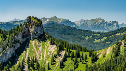 Panorama view on Musflue peak and Alps from Pilatus mountain