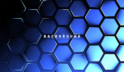 Abstract hexagon blue neon gradient pattern on a dark background technology style. Honeycomb. Vector illustration
