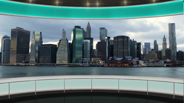 24HD News TV Virtual Studio Green Screen Background Green Cityscape