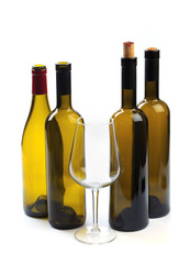 set of empty bottles of wine isolated on a white background - Image