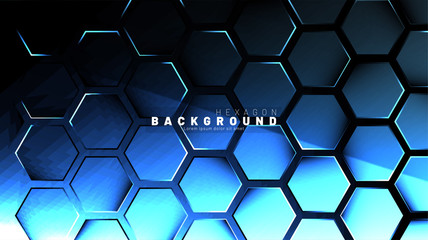 Abstract hexagon blue neon gradient pattern on a dark background technology style. Honeycomb. Vector illustration