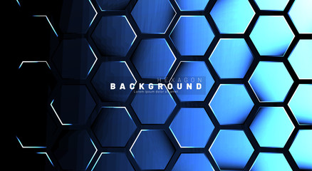 Abstract hexagon blue neon gradient pattern on a dark background technology style. Honeycomb. Vector illustration