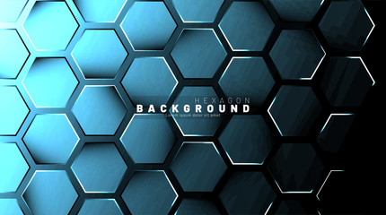 Abstract hexagon blue neon gradient pattern on a dark background technology style. Honeycomb. Vector illustration