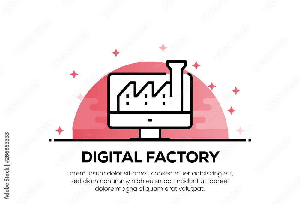 Poster digital factory icon concept