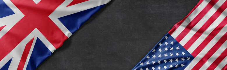 Flags of Great Britain and the United States of America with copy space
