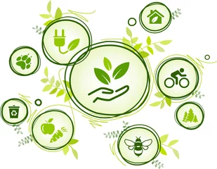 Fotobehang sustainability icon concept: environment, green energy, recycling, conservation of resources – vector illustration © j-mel