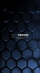 Vertical hexagon background. Gradient color light pattern with dark background technology style. Honeycomb. Vector illustration of light.