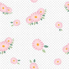 Fototapeta na wymiar pink daisy spring seamless pattern vectors illustration