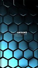 Vertical hexagon background. Gradient color light pattern with dark background technology style. Honeycomb. Vector illustration of light.