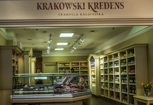 Krakow, Poland, March 19, 2018, illustrative editorial. Krakowski Kredens store in Galeria Krakowska