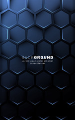 Vertical hexagon background. Gradient color light pattern with dark background technology style. Honeycomb. Vector illustration of light.