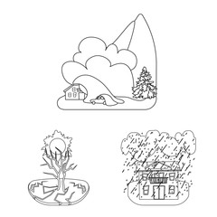 Isolated object of cataclysm and disaster symbol. Set of cataclysm and apocalypse stock symbol for web.