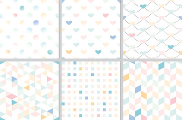rainbow pastel heart and geometric seamless pattern collection eps10 vectors illustration