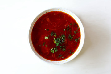 White bowl with borsch