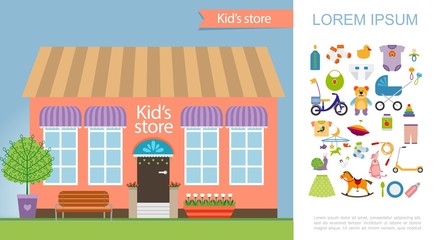 Flat Kids Store Colorful Concept