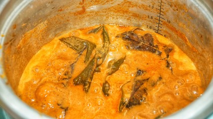 close up of chicken rendang. Rendang is a spicy meat dish which originated from the Minangkabau ethnic and now commonly served ay malaysia and indonesia