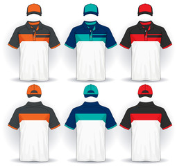 Set of uniform template, polo shirts and caps.