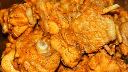 close up of chicken rendang. Rendang is a spicy meat dish which originated from the Minangkabau ethnic and now commonly served ay malaysia and indonesia