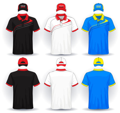 Set of uniform template, polo shirts and caps.