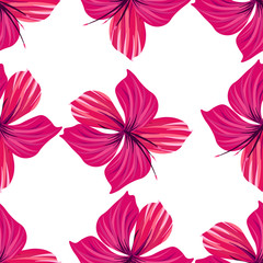 Hibiscus pattern. Tropic palm leaf. Seamless background