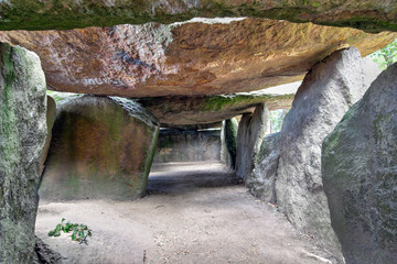 Inside a prehistoric burial chamber or Dolmen La Roche aux Fées
