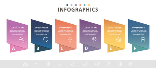 Vector infographic flat template figure for six labels, diagram, graph, presentation. Business concept with 6 options. For content, flowchart, step for step, timeline, workflow, marketing