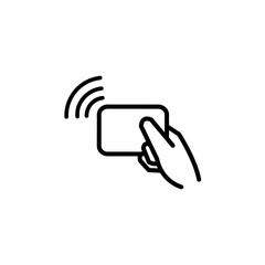 NFC touch payment vector outline icon, hand and cart.