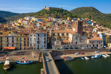 Medieval town of Bosa with colorful houses at hillside