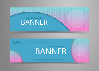 Blue banners with holograhic pattern background and white button. Vector template set.