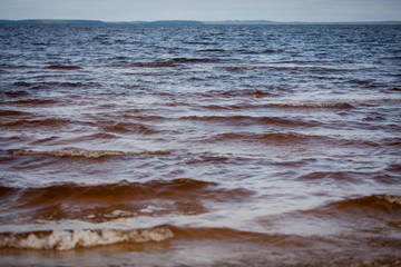 Water waves. Ripples and waves on the surface of the lake.