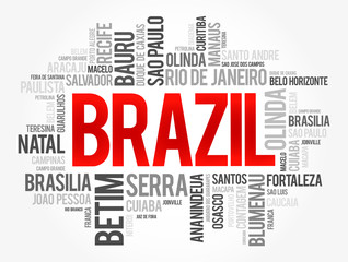 List of cities and towns in Brazil, word cloud collage, business and travel concept background