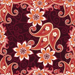 Bright ethnic ornament. Mandala flowers, paisley and lace on dark brown background. Pocket, napkin, doily, greeting or invitation card. Indian, russian, turkish motifs.