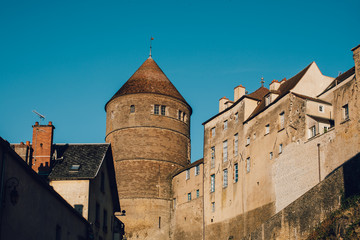 Fototapeta na wymiar Historical castle in picturesque town in Burgundy