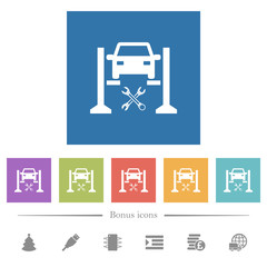 Car service flat white icons in square backgrounds