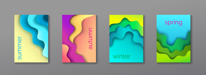 A4 abstract 4 color 3d paper art illustration set. Vector design layout for banners presentations, flyers, cards, posters and invitations. Place for text, vector modern background set.