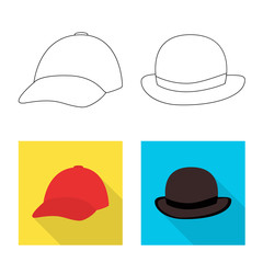 Vector illustration of clothing and cap sign. Collection of clothing and beret stock symbol for web.
