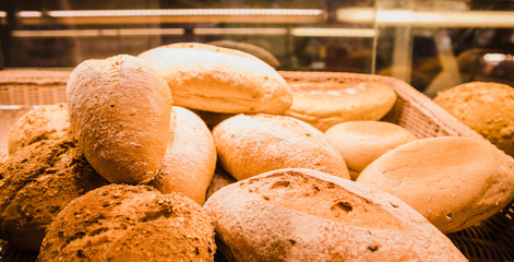 Various types of bread in a basket