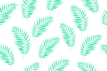 Fototapeta na wymiar Seamless pattern of palm leaves. Vector drawing.
