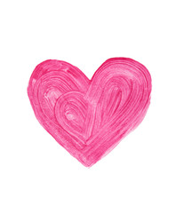 Pink vibrant heart shape watercolor painting, love sign isolated on white background