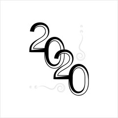 Fototapeta premium Two Thousand And Twenty Calligraphy Year Icon, 2020, Twenty Twenty Year Logo