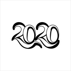 Two Thousand And Twenty Calligraphy Year Icon, 2020, Twenty Twenty Year Logo