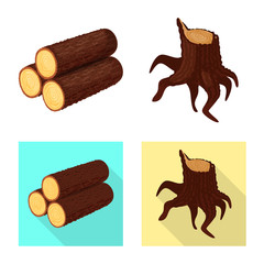 Vector illustration of tree and raw symbol. Collection of tree and construction stock vector illustration.