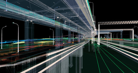 Fototapeta na wymiar The BIM model of the object of transport infrastructure of wireframe view 