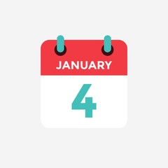 Flat icon calendar 4 January. Date, day and month. Vector illustration.