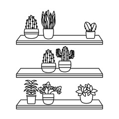 Plants inside pots and furniture vector design