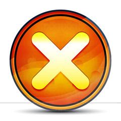 Cross icon shiny bright orange round button illustration