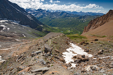Glacial moraine near the Bocchetta d'Aurona, in the background the Simplon pass.